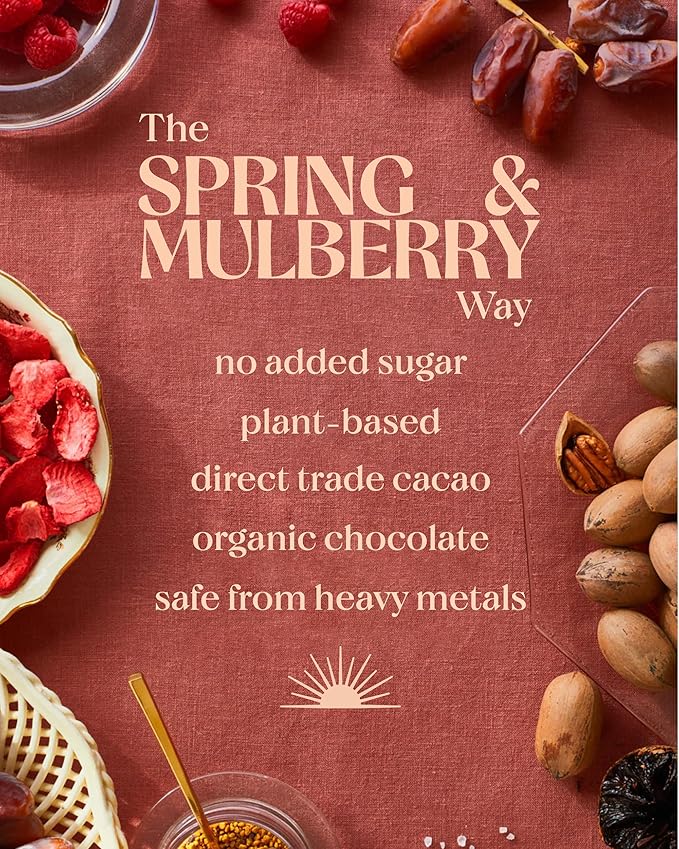Spring & Mulberry Dark Chocolate Bars - Refined Sugar Free Dark Chocolate Sweetened with Dates - Coffee 12 Pack