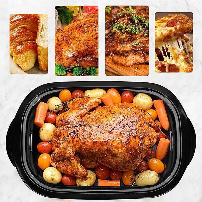 Roaster Oven 24 Quart, Electric Roaster Oven with Viewing Lid, Electric Turkey Roaster Pan with Defrost & Warm Function, Fast-Heating Turkey Roaster with Removable Pan & Rack, Stainless Steel, Sliver