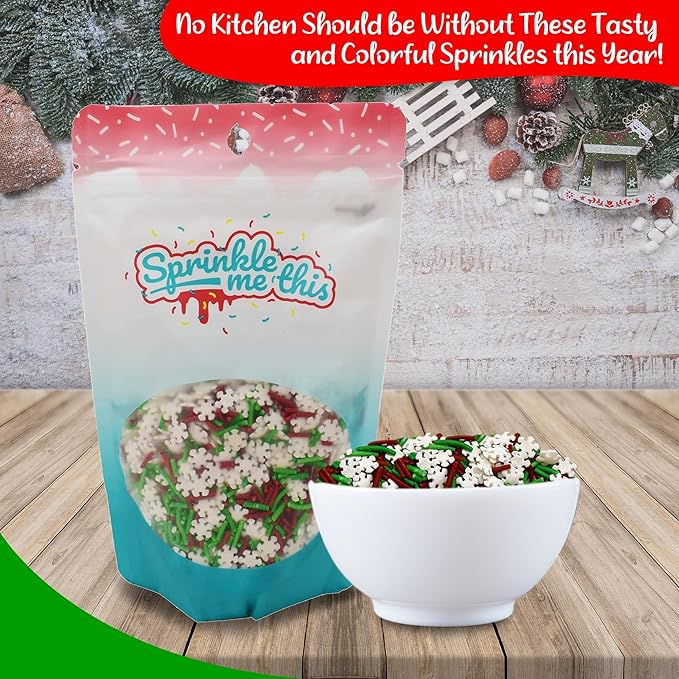 Christmas Sprinkles - Holiday Sprinkles For Baking And Decorating - A Variety Of Bulk Sprinkles Sure To Fit Every Baking Need For The Holidays - 4 Ounce Variety (Jimmies & Snowflakes)