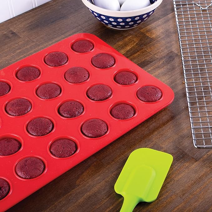 Mrs. Anderson's Baking Silicone 24-Cup Mini Muffin Pan, Non-Stick European-Grade Silicone, 13.5 x 9.25 x .75-Inches