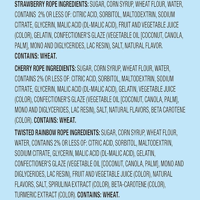 SweeTARTS Ropes Candy, Variety Mix, Cherry Punch, Twisted Rainbow Punch, Tangy Strawberry, Soft and Chewy, 15 oz