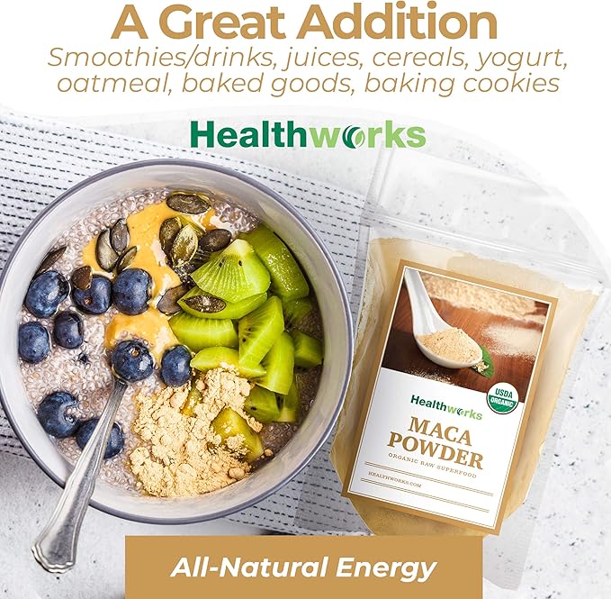 Healthworks Superfoods Organic Maca Powder Raw - 32 Oz / 2 Lbs - Certified Organic Flour Use - Keto, Vegan & Non-GMO - Premium Peruvian Origin - Breakfast, Smoothies, Baking & Coffee - Antioxidant