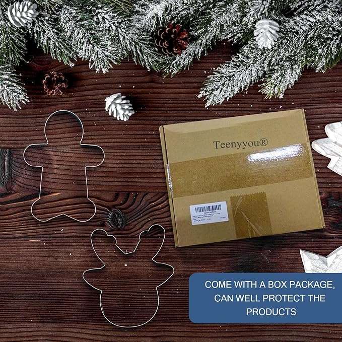 2 Pcs Large Christmas Cookie Cutters 8" Extra Large Gingerbread Man and Reindeer Face Stainless Steel Giant Cookie Cutter for Christmas Xmas Holiday Baking