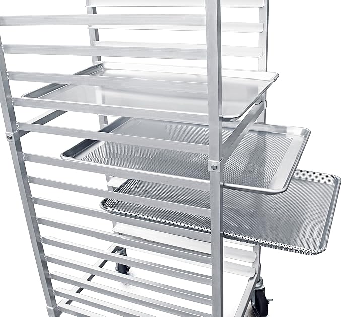 New Star Foodservice 36527 Commercial-Grade Aluminum 20-Tier Sheet Pan/Bun Pan Rack, 26" L x 20" W x 69" H with Brake Wheels Silver