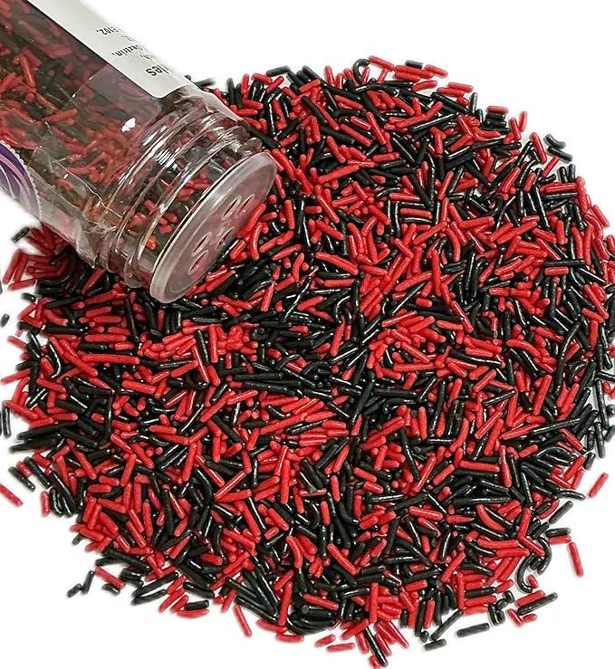 Sentovac Edible Black and Red Mixing Jimmies Sprinkles for Cake Decorating Baking Cookie and Ice Cream Topper Decorations Halloween Sprinkles Supplies 78g/2.75oz