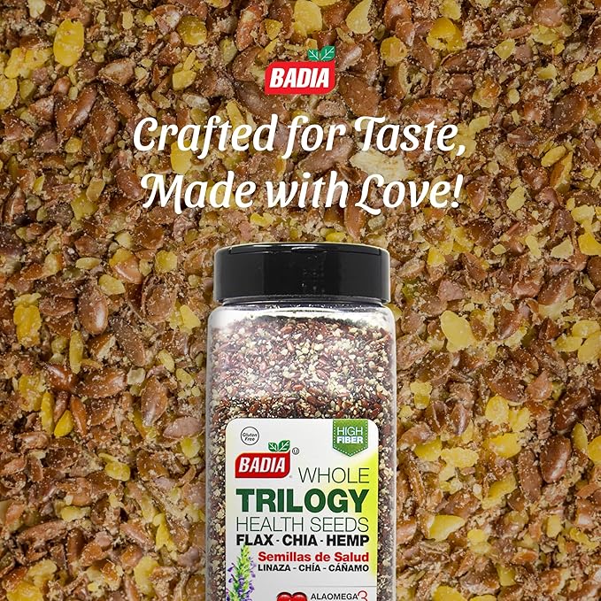 Badia Trilogy Health Seed, Flax, Chia, Hemp Seeds Blend, High Fiber Superfood Mix, Omega-3, 21 oz