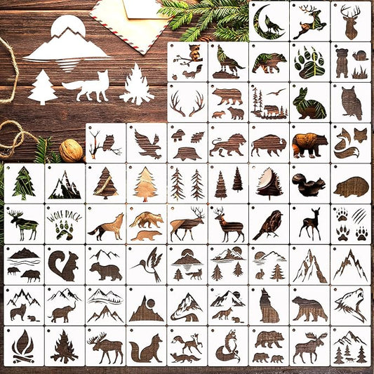 Small Stencils for Painting on Wood Reusable, 3 Inch Reusable Stencil for Craft Ornament Paint Template Stencils for Wall Card Rock Wood Signs Coasters Canvas Home Decor (Animal Wildlife)