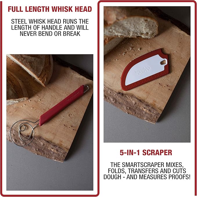 Breadsmart Artisan Bread Whisk and Bench Scraper Duo - Essential Dough Mixer Tools - Sourdough Bread Baking Supplies