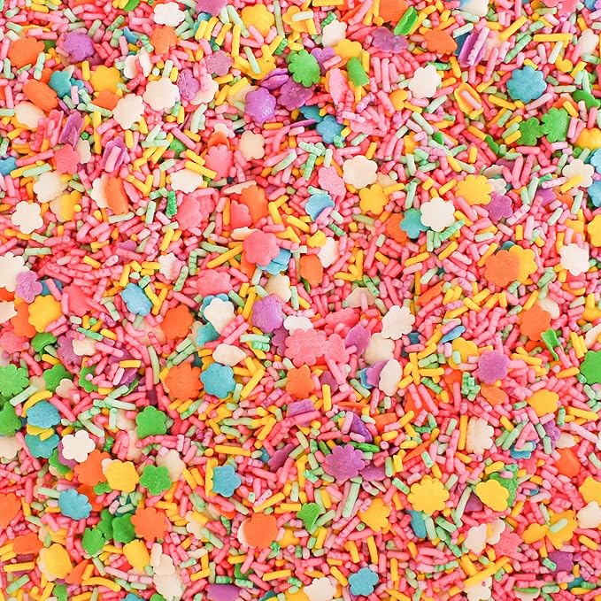 Sprinkle Pop Flower Fete Sprinkle Mix| Red Pink lavender Mint Yellow White Sprinkle Mix with Flower Confetti| Mother’s Day Dessert Sprinkles Made in USA for Decorating Cake Cupcakes Cookies, 2oz