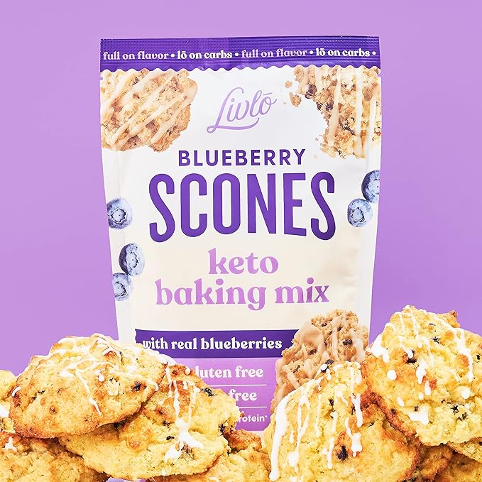 Livlo Blueberry Scone Keto Baking Mix - Low Carb Snack - 2g Net Carbs - Fast, Easy and Delicious Keto Friendly Food - 10 Servings