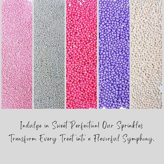 Confect Pretty Princess Pearl Sprinkles – 5 Pack Dragees Mix (Baby Pink, Silver, Neon Pink, Purple & White) – Elegant Cake & Cupcake Decorations – Vegan, Gluten-Free, Nut-Free, Soy-Free, Dairy-Free, Palm Oil-Free , Dye Free, No Artificial Dyes- 5 Oz