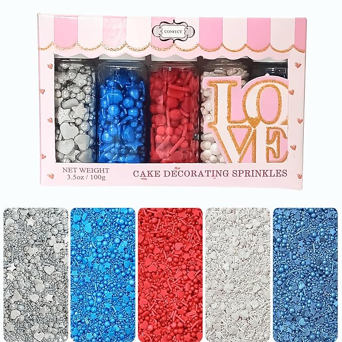 Confect EdibleJuly 4th Sprinkles | Patriotic Mix Red, White & Blue Sprinkles For Celebrations | Sprinkle For Cake & Cupcake Decorations | Vegan, Gluten-Free, Soy-Free, Dairy-Free, Palm Oil-Free- 5 Oz