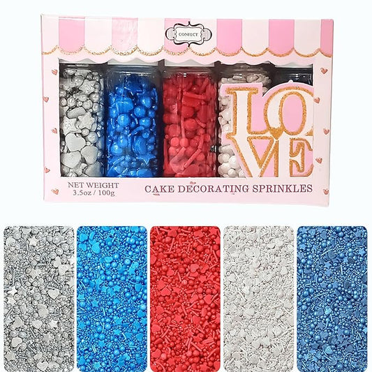 Confect EdibleJuly 4th Sprinkles | Patriotic Mix Red, White & Blue Sprinkles For Celebrations | Sprinkle For Cake & Cupcake Decorations | Vegan, Gluten-Free, Soy-Free, Dairy-Free, Palm Oil-Free- 5 Oz