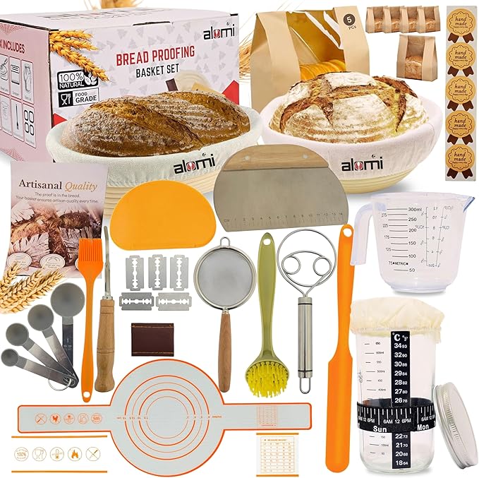 36 PCS Sourdough Starter Kit, Sour Dough Starter Kits, Bread Making Kit, Sourdough Bread Baking Supplies, Bread Proofing Baskets with Starter Jar, Gifts for Bakers Women Wife Mom