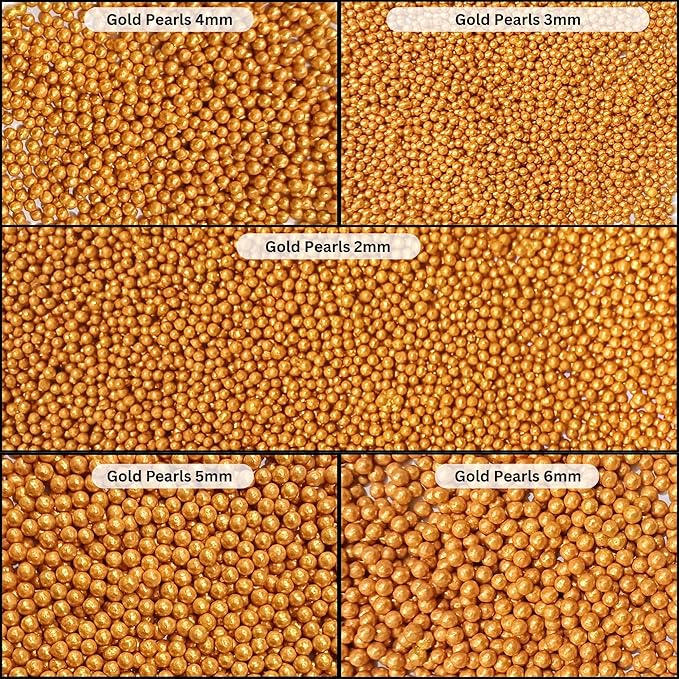 Confect Pearl Gold Sprinkles | Gold Sprinkles for Cakes & Cupcakes Decoration & Celebration | Assorted pack of 5 All That Glitters | Mix Golden Pearl Dragees | Vegan, Gluten-Free, Nut-Free, Soy-Free, Dairy-Free, Palm Oil-Free, No Artificial Dyes- 5 Oz