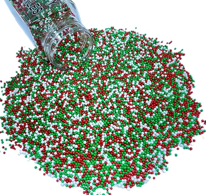 Gevog 2MM Christmas Nonpareils Pearls Sprinkles Mixing Edible Cake Cupcake Sprinkles for Christmas Party Baking Cupcake Cookie Ice Cream Decoration Supplies 110g/ 3.88oz