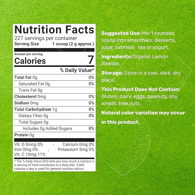 Organic Lemon Powder, 1lb – Real Freeze-Dried Source – Rich in Essential Vitamin C – Natural Immune Support – Raw Lemon Juice Flavor & Aroma – Non-GMO, Filler Free, No Sugar
