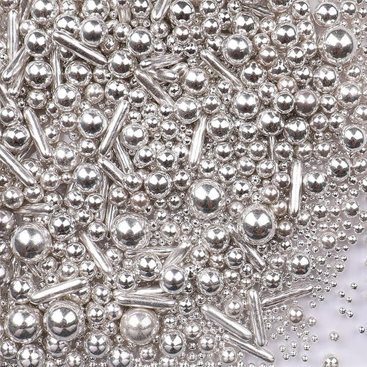 Sliver Sprinkles for Cake Decorating, 4.6Oz Silver Rod and Pearl Sprinkles Mix for Baking, Cupcake, Cookie, Ice Cream, Donuts and Cake Decorating