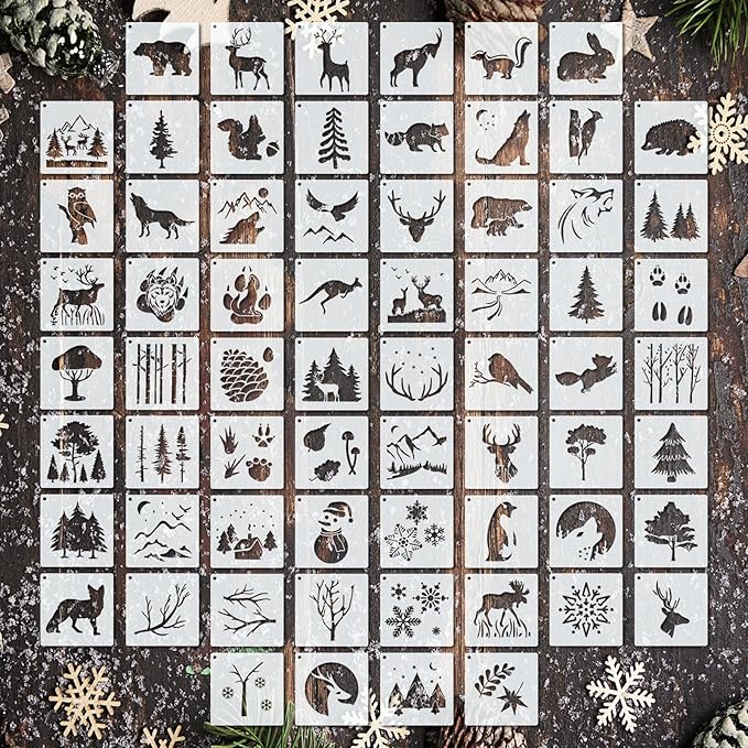 66 Pcs Small Stencils for Crafts Reusable 3 Inch Stencils for Painting on Wood DIY Craft Paint Template for Wall Home Decor Card Rock Canvas Drawing Holiday Ornament(Deer)
