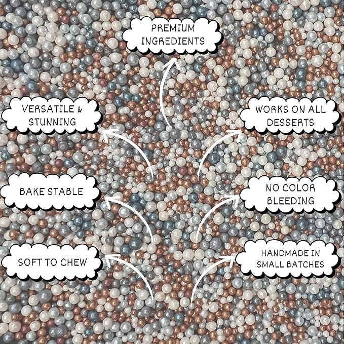 Confect Metallic Sprinkles Mix for Cake Decorating – Silver, Copper & White Pearl Edible Sugar Balls | Disco Ball Cake Toppers, Baking Decorations | Vegan, Gluten-Free, Nut-Free, Soy-Free, Dairy-Free, Palm Oil-Free- 4.2 Oz