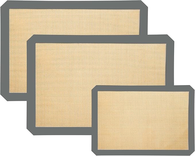 3-Pack Non-Stick Silicone Baking Mat, Food Safe Silicone Mats for Baking Cookies and Macarons - Silicone Baking Sheet(Gray)