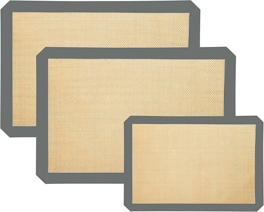3-Pack Non-Stick Silicone Baking Mat, Food Safe Silicone Mats for Baking Cookies and Macarons - Silicone Baking Sheet(Gray)