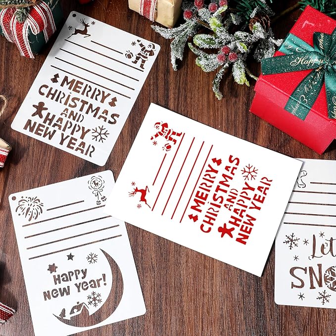 22Pcs Christmas Stencils for Crafts Reusable, Journal Stencil for Card Making Supplies, Drawing Happy New Year Christmas Stencils for Painting On Wood, Crafts, Wall Decorations(7 × 5 Inch)