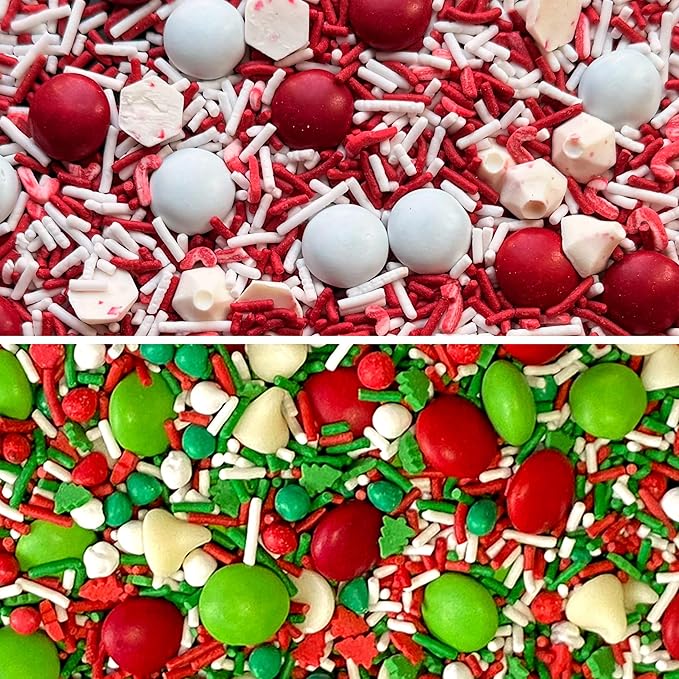 Fancy Sprinkles Limited Edition Holiday Festive Favorites Baking Confetti Set Sprinkles and Chocolate Pieces, Featuring: Holiday and Peppermint (2 Pack)