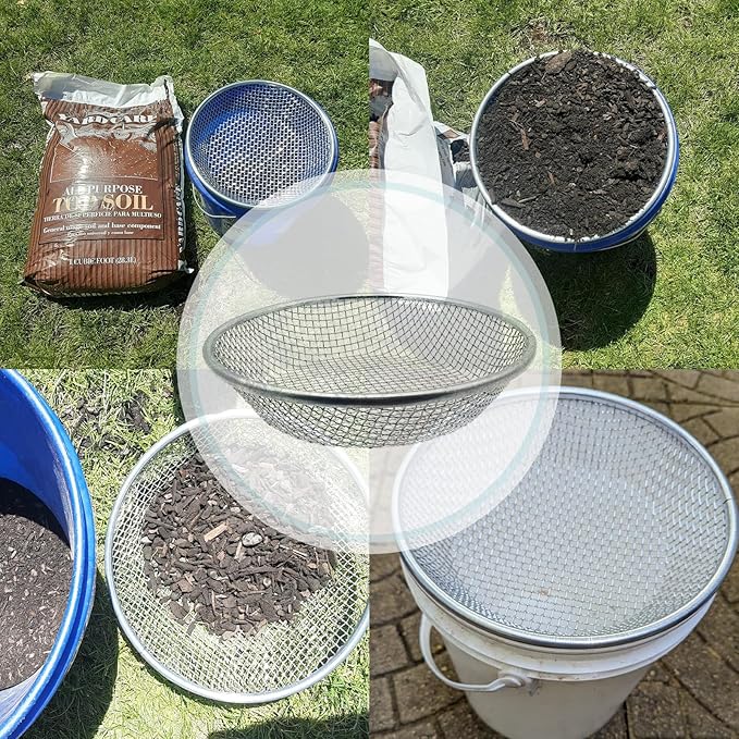 1/8 Inch Soil Sifter for Gardening, Rock Sifter for 5gallon,Compost Sifter Dirt Sifter,Captures Dirt Rocks Sawdust