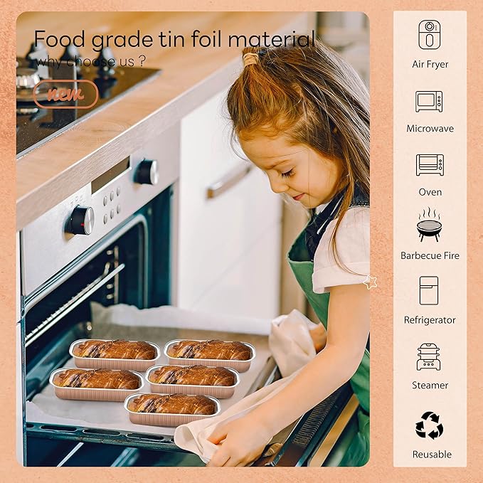 50 PACK Mini Cake Pans with Lids and Spoons, Rectangular Aluminum Foil Bread Pan, Mini Loaf Pans and Food Containers with Lids(Champagne, 6.8oz)