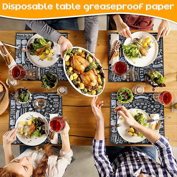200 Pcs Deli Wax Paper Sheets 15 x 15 Inch Large Newsprint Sandwich Paper Wraps Greaseproof Food Basket Liners Newspaper Wrapping Square for Halloween Christmas Burger Bread BBQ Picnic (Black White)