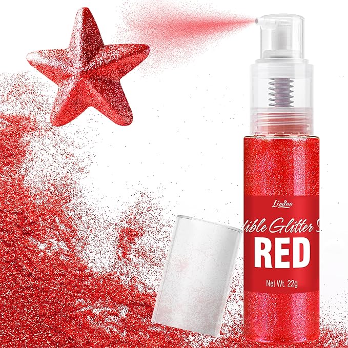 Edible Glitter Spray - 22g Edible Luster Dust Metallic Food Grade Glitter for Drinks, Cake Decorating, Baking - Edible Food Coloring Powder Shimmer Glitter for Cocktail, Icing, Candy (Red)