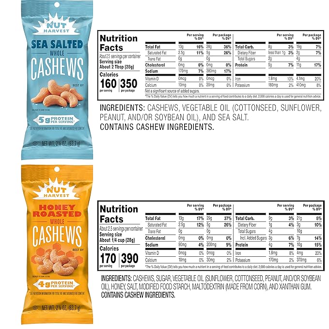 Nut Harvest, Sweet & Salty Cashews Variety Pack, 2.25 Ounce (Pack of 16)