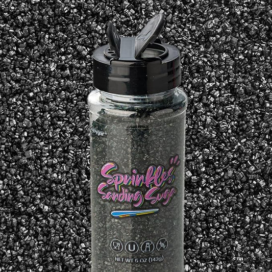Sujoygar Black Saning Sugar Sprinkles, 5oz Edible Halloween Black Sugar Crystals for Cocktails, Cake Sprinkles for Chocolate Ice Cream Toppings Cupcake Decoration Wedding Party Cookies Baking Dessert Food Supplies