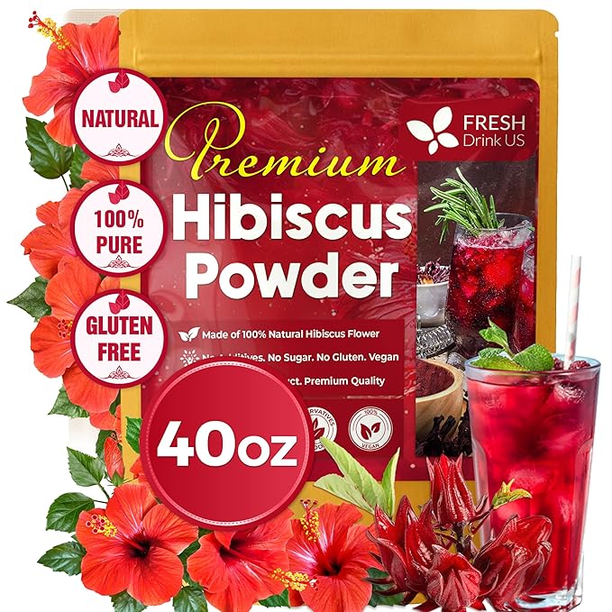 FreshDrinkUS, Premium 40oz Hibiscus Flower Powder, 100% Natural and Pure from Hibiscus Flowers, Natural Food Coloring, No Additives, No Gluten, No Sugar, Vegan
