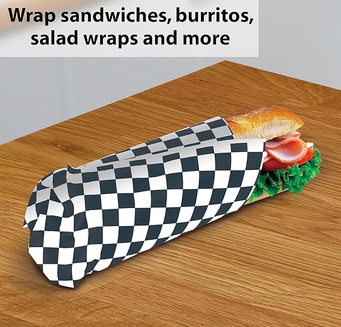 300-Count Better Kitchen Products Checkered Deli Dry Wax Paper Sheets, 12 x 12 inch, Greaseproof Deli Wrap for Foodservice, Food Basket Liners, Disposable Grease Proof Liners for Food Concession