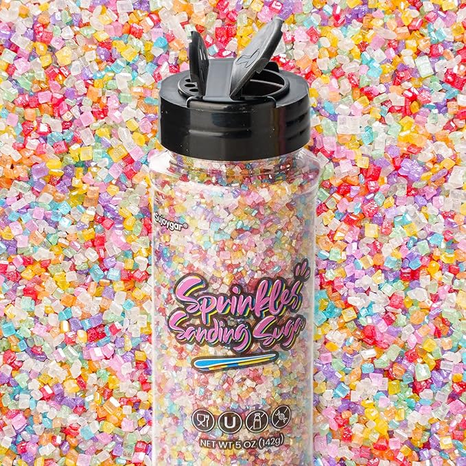 Sujoygar Rainbow Saning Sugar Sprinkles, 5oz Edible Sugar Crystals for Cocktails, Pastel Cake Sprinkles for Chocolate Ice Cream Toppings Cupcake Decoration Wedding Party Cookies Baking Dessert Food Supplies