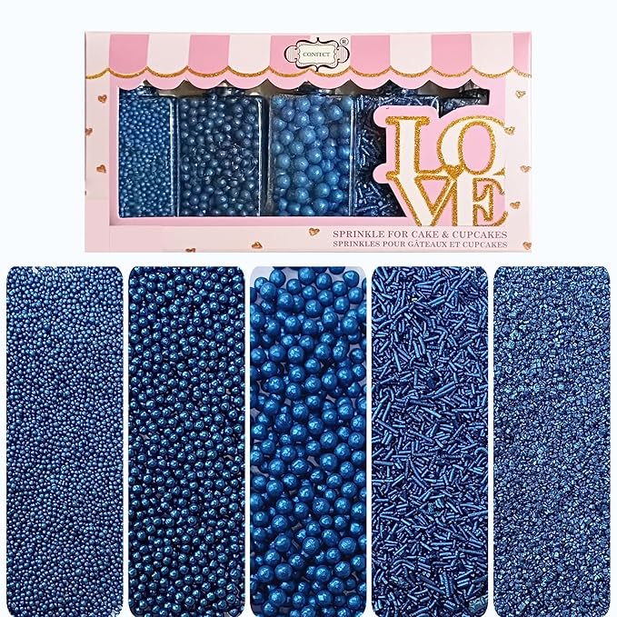 Confect Christmas Sprinkles Mix – Midnight Royalty Navy Blue, Edible Dragees, Jimmies & Sparkling Sugar – Assorted Pack of 5 for Cake & Cupcake Decorating, Holiday Baking & Party Decor | Vegan, Gluten-Free, Nut-Free, Soy-Free, Dairy-Free - 5 Oz