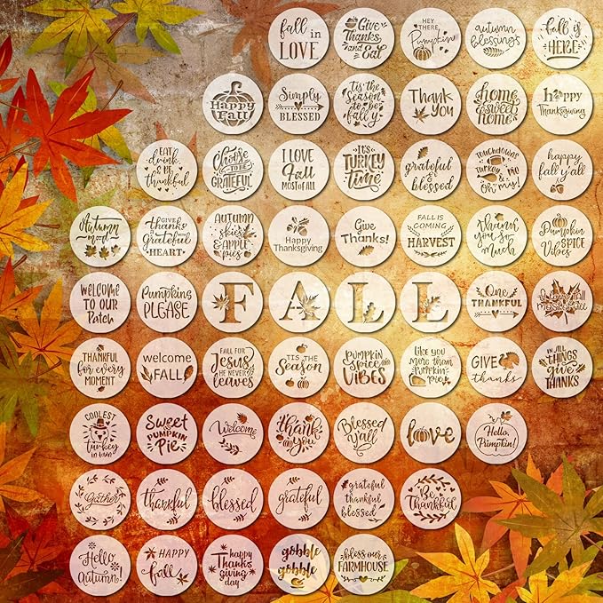 66 Pcs Small Stencils for Crafts Reusable 3 Inch Stencils for Painting on Wood DIY Craft Paint Template for Wall Home Decor Card Rock Canvas Drawing Holiday Ornament(Maple Leaf)