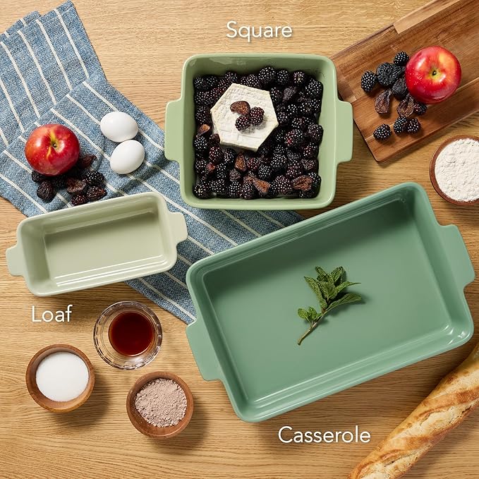 Best Choice Products Set of 3 Large Serving Trays, Party Platters and Ceramic Non-Stick Bakeware For Appetizers, Charcuterie, Snack, Dessert, Casserole, Sour Dough Bread Loaf - Sage Green