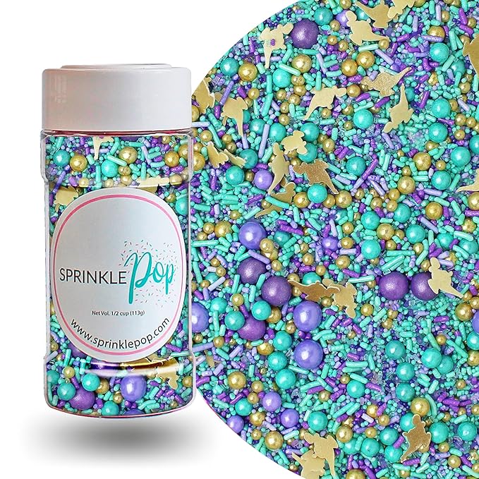 Sprinkle Pop Arabian Princess Sprinkles Mix| Aqua Lavender Purple Sprinkles with ~20 Genie Bottle Toppers and Gold Dragees| Girl Birthday Decorating Sprinkles Made in USA for Cake Cookie Cupcakes, 4oz