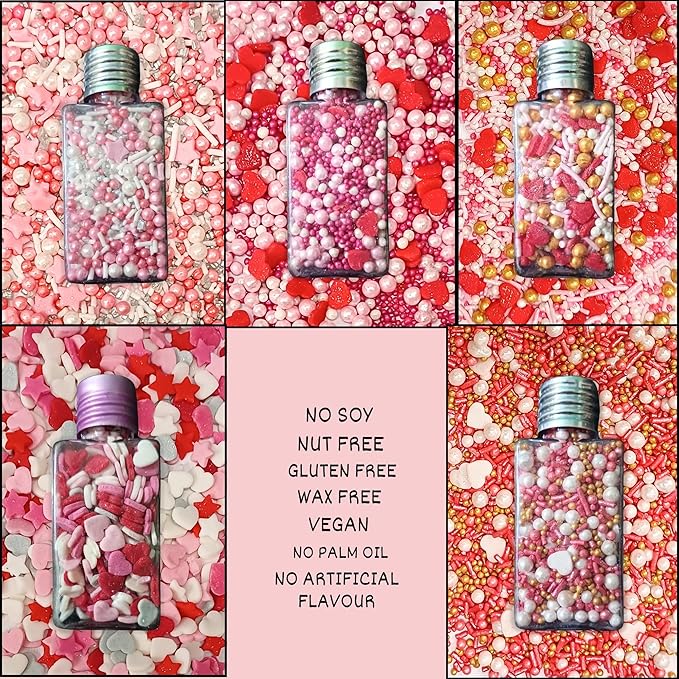 Confect Pink, Red & White Pearls Sprinkles | Mix Hearts Sprinkles | Anniversary Sprinkles for Baking & Cake Decorative | Cookie sprinkles | Edible sprinkles Mix Pack of 5 - Vegan, Gluten-Free, Nut-Free, Soy-Free, Dairy-Free, Palm Oil-Free -5 Oz