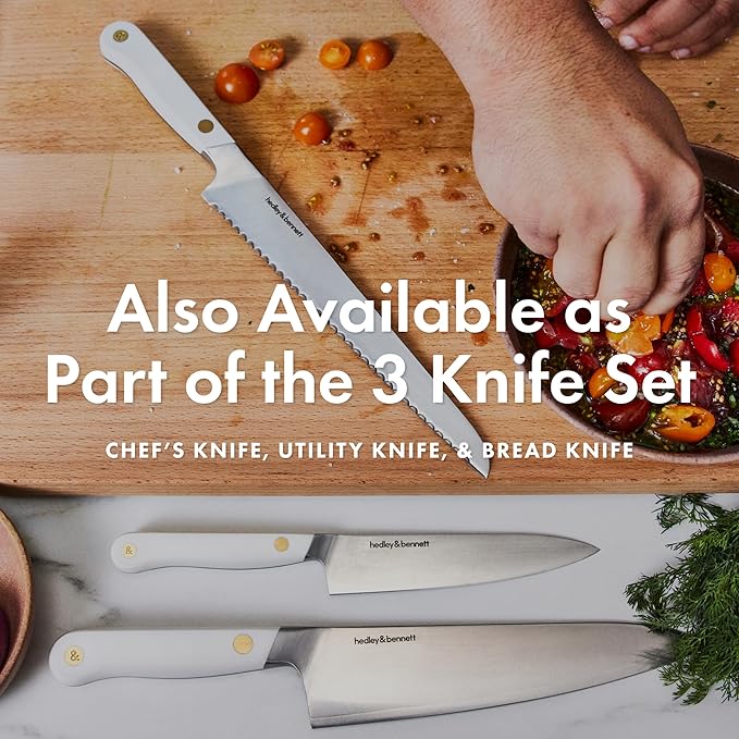 hedley & bennett Bread Knife - 8.6 Inches German High Carbon Stainless Steel, Ultra Sharp Serrated Blade for Homemade Bread, Cakes & Pastries - Caviar (Black)
