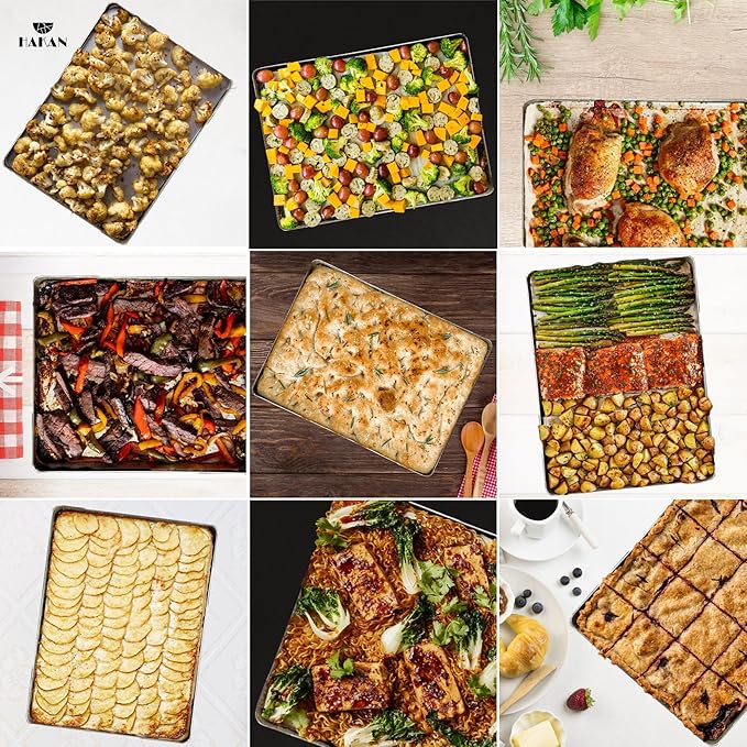 Hakan Aluminum Half Sheet Baking Pan 14x18-inch, 2.2lbs Weight, Thick Rust-Free Bakeware, Wrap Resistant Food Grade Aluminum Baking Tray, Cookie Sheet Oven Tray, Heavy-Duty Baklava Tray, Silver