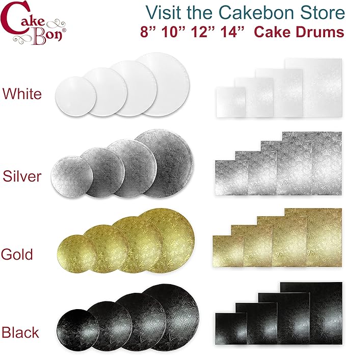 Cakebon Cake Boards - Sturdy 1/2 Thick Drums - 14 Inch Professional Fully Wrapped Edges White 6-Pack