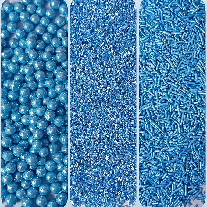 Confect Christmas Sprinkles – Assorted Pack of 5 (Friday Evening Party Bright Blue Mix with Dragees, Jimmies & Sparkling Sugar) | Edible Sprinkles for Cakes & Cupcake Decoration | Vegan, Gluten-Free, Nut-Free, Soy-Free, Dairy-Free, Palm Oil-Free- 5 Oz