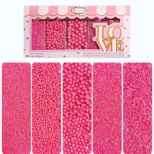 Confect Barbie Playtime Sprinkles Mix – Hot Pink Pearl Dragees, Jimmies & Sparkling Sugar – Assorted Pack of 5 Edible Sprinkles for Cake & Cupcake Decorating, Birthday Parties & Baking Fun | Vegan, Gluten-Free, Nut-Free, Soy-Free, Dairy-Free - 5 Oz