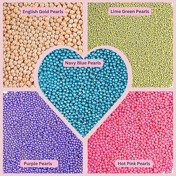 Confect Pearl Sprinkles | Pack of 5 Tropical Tea Party Disco Ball Sprinkles | Mix Golden, Purple, Neon Pink, Lime Green & Navy Blue Pearl Dragees - Vegan, Gluten-Free, Nut-Free, Soy-Free, Dairy-Free, Palm Oil-Free, No Artificial Dyes - 5 Oz