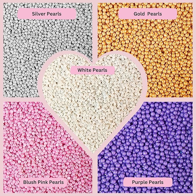 Confect Pearl Sprinkles | Sprinkles for Cakes & Cupcakes Decoration | Assorted pack of 5 Royal Unicorn | Mix Sliver, Baby Pink, Purple, White & Golden Dragees | Vegan, Gluten-Free, Nut-Free, Soy-Free, Dairy-Free, Palm Oil-Free, No Artificial Dyes - 5 Oz