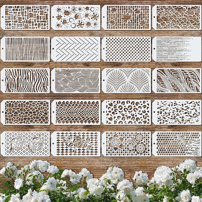 Marspark 20 Pieces Wildflower Stencils for Painting Template Flower Wall Stencils Reusable Spring Templates PET DIY Drawing for Painting on Wood Wall(Irregularity Style)